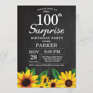 Sonnenblumen Überraschung 100. Geburtstag Einladun Einladung