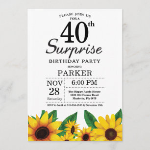 Sonnenblumen Überraschung 40. Geburtstag Einladung