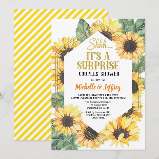 Sonnenblumen Überraschung Party Paare Dusche Einladung (Vorne/Hinten)