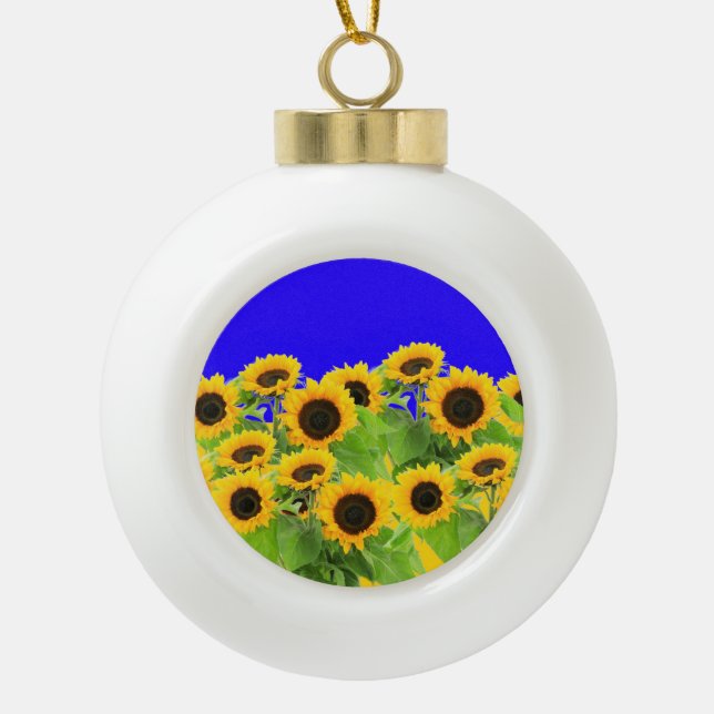 Sonnenblumen - ukrainische Flagge Friedensfreiheit Keramik Kugel-Ornament (Vorderseite)