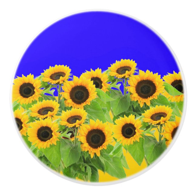Sonnenblumen - ukrainische Flagge Friedensfreiheit Keramikknauf (Vorderseite)