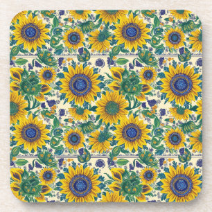 Sonnenblumen. Ukrainisches Volkskunstmuster. Getränkeuntersetzer