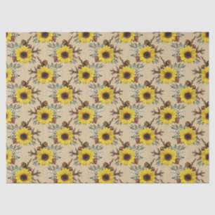 Sonnenblumen und Acorns auf Tan Decoupage Seidenpapier