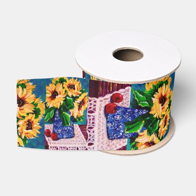 Sonnenblumen und Äpfel Ripsband (Spule)