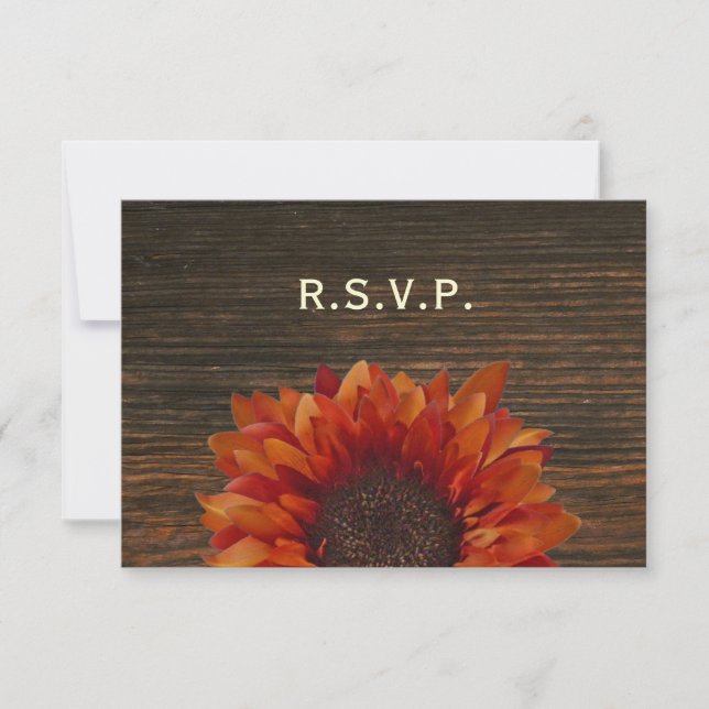 Sonnenblumen und Barnwood Rustic Wedding RSVP Karte (Vorderseite)