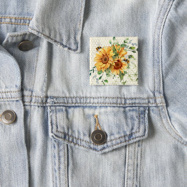 Sonnenblumen und Bienen  Button (Beispiel)