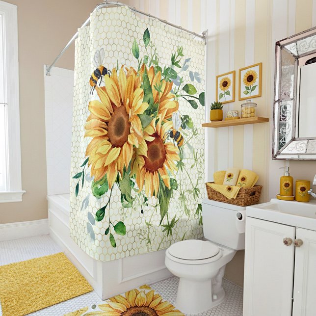 Sonnenblumen und Bienen Duschvorhang (Von Creator hochgeladen)