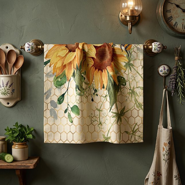 Sonnenblumen und Bienen Geschirrtuch (Von Creator hochgeladen)