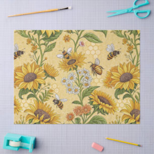 Sonnenblumen und Bienen  Seidenpapier