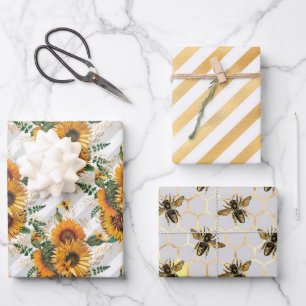 Sonnenblumen und Bienen-Serie Design Drei Geschenkpapier Set