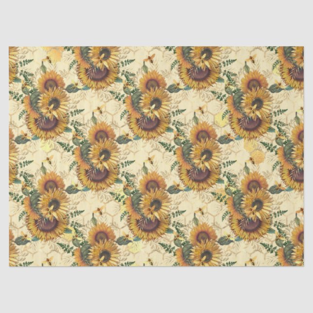 Sonnenblumen und Bienen-Serie Design Drei Seidenpapier (Vorderseite)