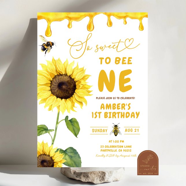Sonnenblumen und Bienen süß zu einem ersten Geburt Einladung (Von Creator hochgeladen)