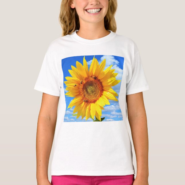Sonnenblumen und Bienen-T - Shirt (Vorderseite)