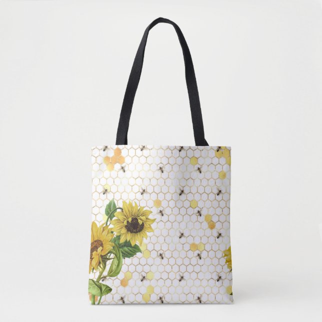 Sonnenblumen und Bienen Tasche (Vorderseite)