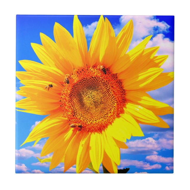 Sonnenblumen und Bienengewächse Fliese (Vorderseite)
