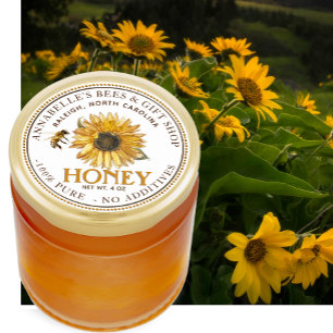 Sonnenblumen- und Bienenhoniglabel Runder Aufkleber