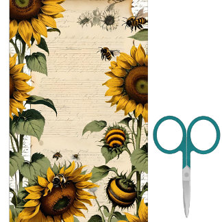 Sonnenblumen und Bienenlinienschrift Seidenpapier