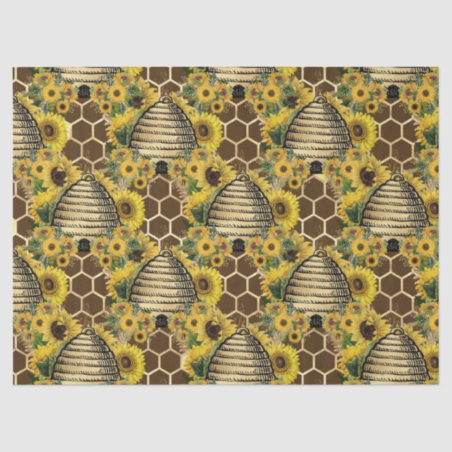 Sonnenblumen und Bienenreihen Design One Seidenpapier (Vorderseite)