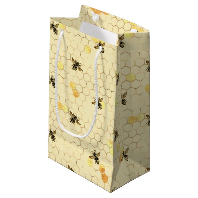 Sonnenblumen und Bienenreihen Design Vier kleine G Kleine Geschenktüte (Vorderseite Schrägansicht)