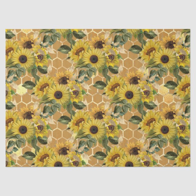 Sonnenblumen und Bienenreihen - Design zwei Seidenpapier (Vorderseite)