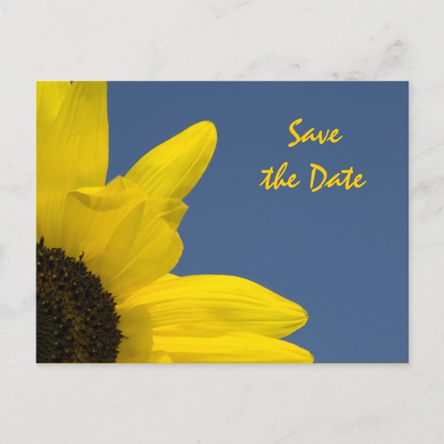 Sonnenblumen und Blauer Himmel Hochzeit speichern  Ankündigungspostkarte (Vorderseite)