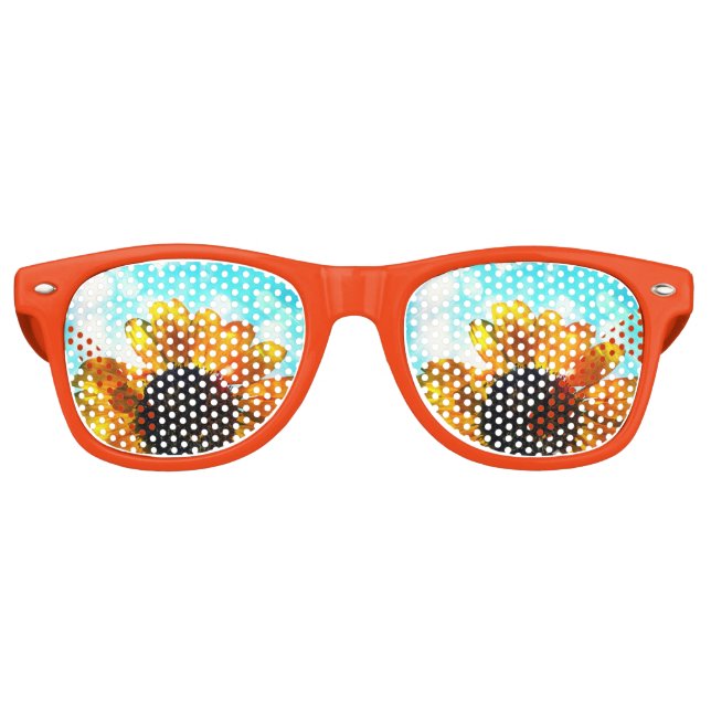 Sonnenblumen und blauer Himmel Partybrille (Vorderseite)