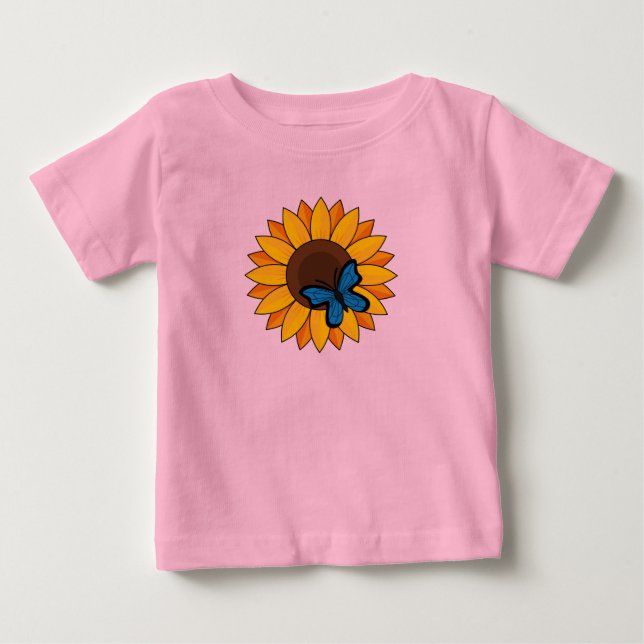 Sonnenblumen und Blauer Schmetterling Baby T-shirt (Vorderseite)