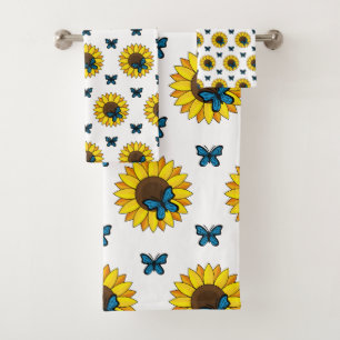 Sonnenblumen und Blauer Schmetterling Badhandtuch Set