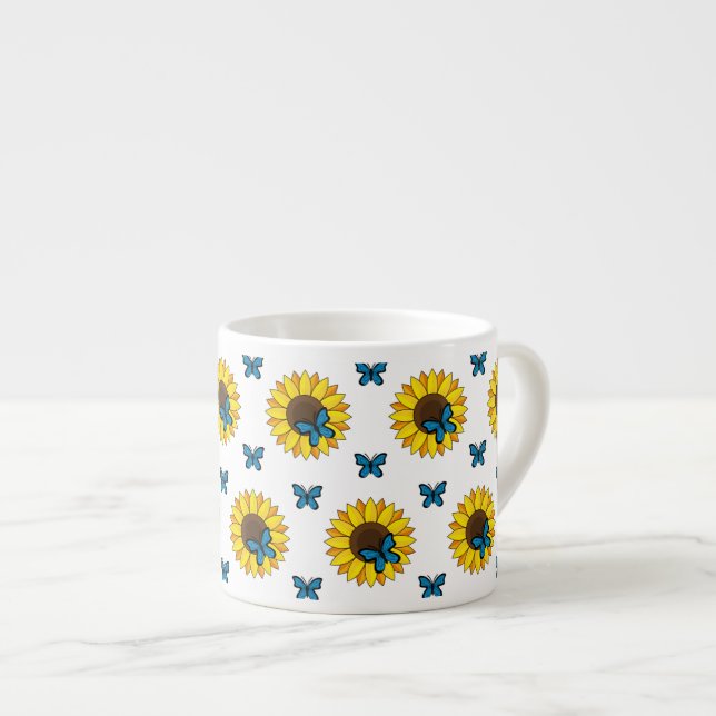 Sonnenblumen und Blauer Schmetterling Espressotasse (Vorderseite Rechts)