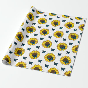Sonnenblumen und Blauer Schmetterling Geschenkpapier