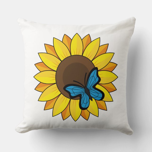 Sonnenblumen und Blauer Schmetterling Kissen (Vorderseite)