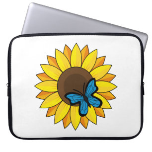 Sonnenblumen und Blauer Schmetterling Laptopschutzhülle