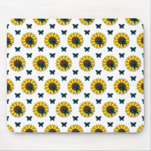 Sonnenblumen und Blauer Schmetterling Mousepad