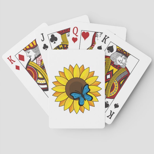 Sonnenblumen und Blauer Schmetterling Spielkarten (Rückseite)
