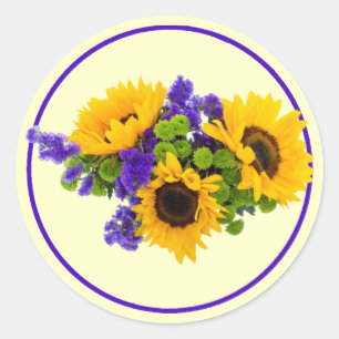 Sonnenblumen und Blue Statice-Aufkleber Runder Aufkleber