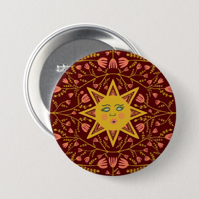 Sonnenblumen und blühende Weinberge Muster Boho Bu Button (Vorne & Hinten)