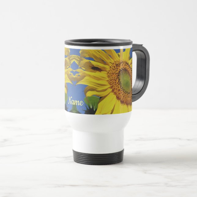 Sonnenblumen und Blume Personalisiert Reisebecher (VorderseiteRechts)