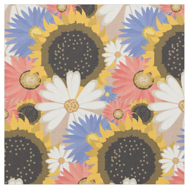 Sonnenblumen und Blumenmuster der Daisies Stoff (Nahaufnahme)