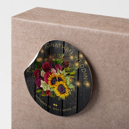 Sonnenblumen und bordeauxfarbene Rose Hochzeit aus Runder Aufkleber