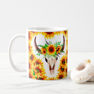 Sonnenblumen und Bullenschädel Kaffeetasse