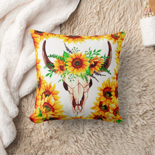 Sonnenblumen und Bullenschädel Kissen (Decke)
