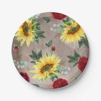 Sonnenblumen und Burgunder Rote Rosen Rustikaler F