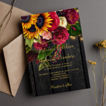 Sonnenblumen und burgundische Rose rustikale Hochz