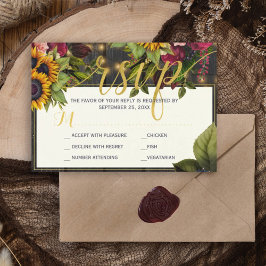 Sonnenblumen und burgundische Rose rustikale Hochz RSVP Karte