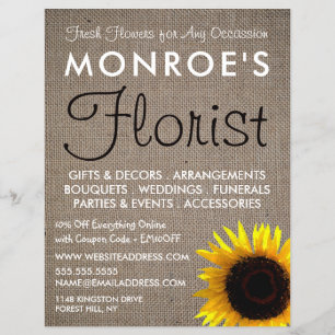 Sonnenblumen und Burlap, Floristrische Werbung Flyer