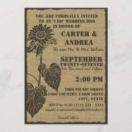 Sonnenblumen und Burlap-GRILLEN Hochzeitsempfang Einladung