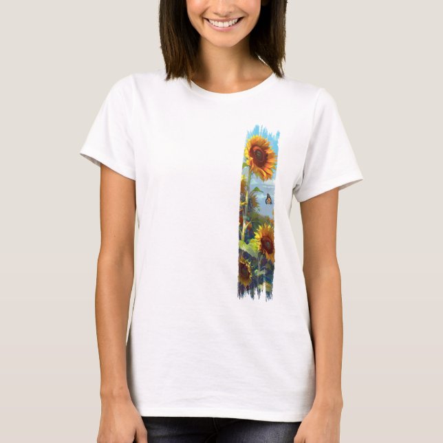 Sonnenblumen und Butterfly Pinselstrich T-Shirt (Vorderseite)