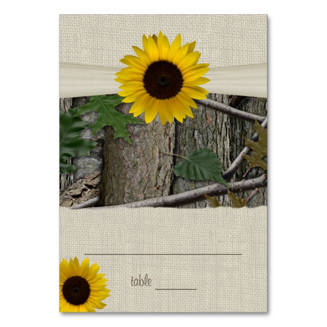 Sonnenblumen und Camouflage Woodland Sitzkarte Tischnummer (Vorderseite)