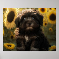 Sonnenblumen und Chocolate Havanese Puppy von Hava