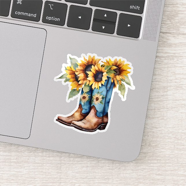 Sonnenblumen und Cowboy Boots Wasserdicht Aufkleber (Detail)